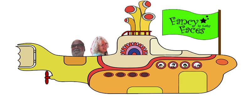 Cartoon submarine featuring two smiling faces at the helm