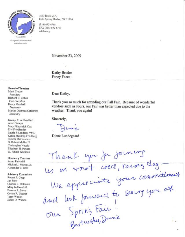 A letter dated November 23, 2009 addressed to Kathy Broder