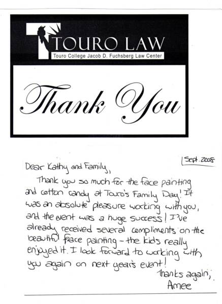 Thank you note from Amee to Kathy and family expressing gratitude
